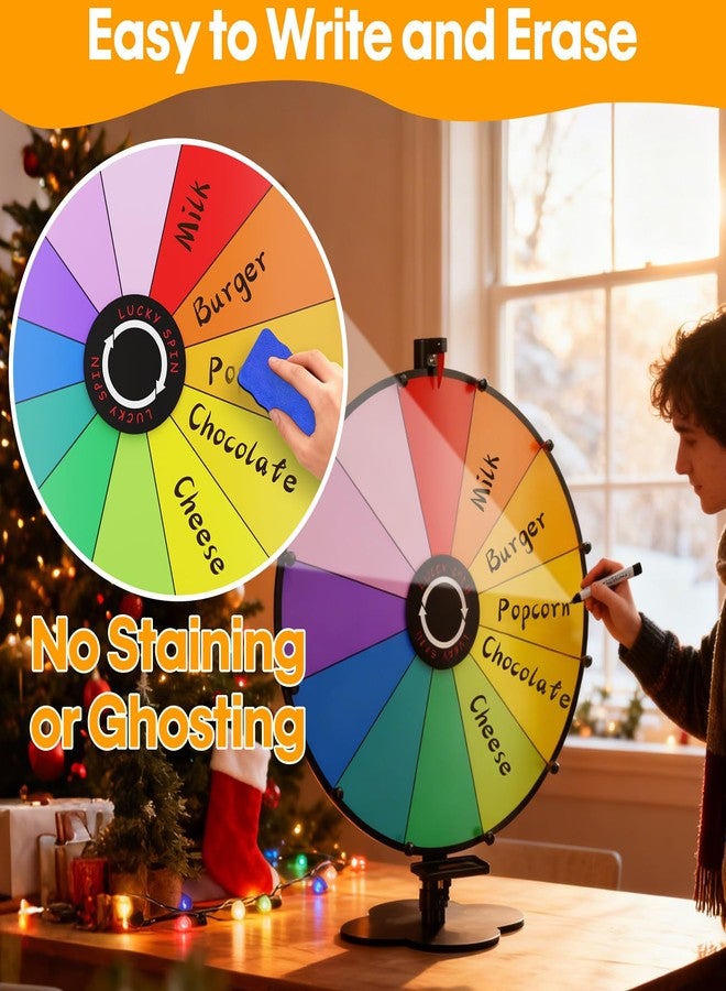 ORWOD 24 Inch Prize Wheel, Tabletop Spinning Wheel for Prizes, Heavy Duty Spin Wheel with Dry Erase Marker & Eraser, 12 Slots Colors Wheel Spinner with Stand for Party, Carnivals and Tradeshow - Image 5